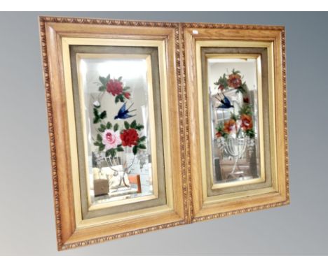A pair of painted mirrors in carved frames together with a print after Margaret Tarrant 