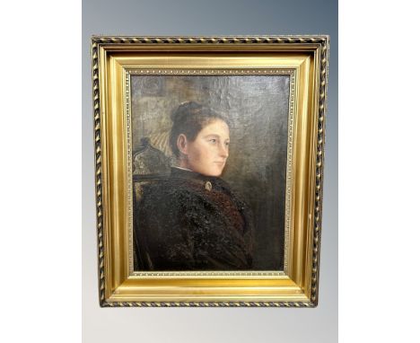 19th century school : portrait of a lady, oil on canvas, 49 cm x 62 cm 