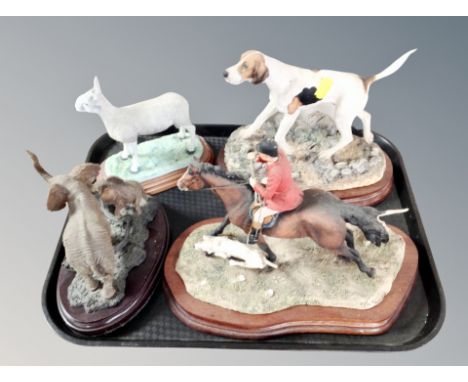 A Border Fine Arts fox hunting group (af), together with a similar fox hound, sheep and further figure of two elephants 