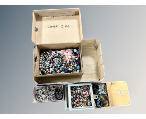 A box of costume jewellery, large box of beads etc 