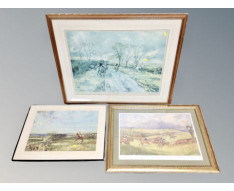 A fox hunting print entitled The Cotswold at Shipton Cliffe after Michael Lyne, together with two further fox hunting prints 