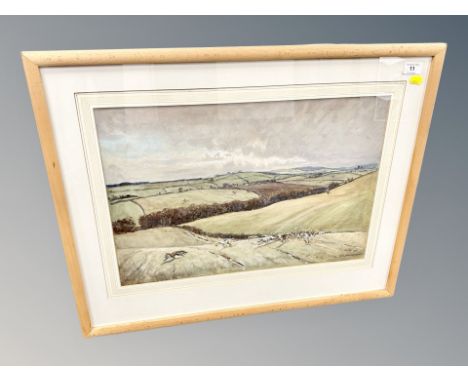 Tom Carr (1912-1977) : North Northumberland Hunting Scene, watercolour, signed, dated 1974, 37 cm x 55 cm, framed. 