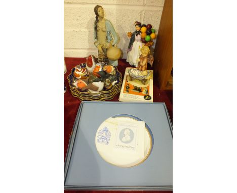 A Royal Doulton figurine Biddy Penny Farthing HN1843, a Hummel figure Watchful Angel and other ceramics.