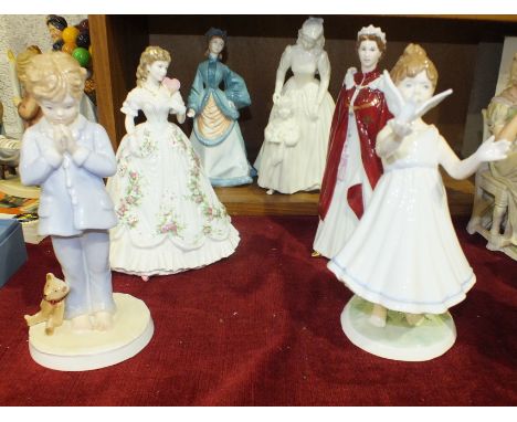 A collection of Royal Worcester figurines, including NSPCC I Hope CW459, and I Pray CW455 and four others, (6).