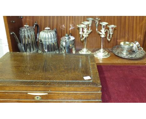 A Cardinal Plate by Elkington canteen of cutlery, cased, a three-piece silver-plated tea service and other plated ware.