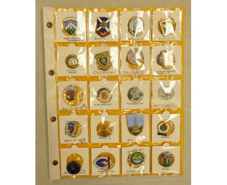 English Bowling club enamel&nbsp;badges x 20 on one page. This is one lot of 15 similar lots offered by us today.