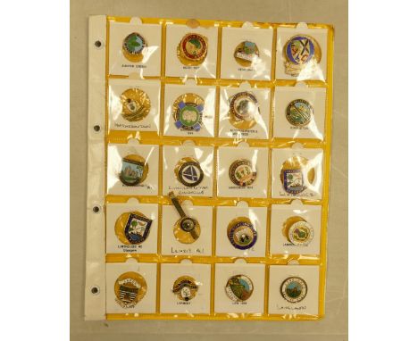 English Bowling club enamel&nbsp;badges x 20 on one page. This is one lot of 15 similar lots offered by us today.