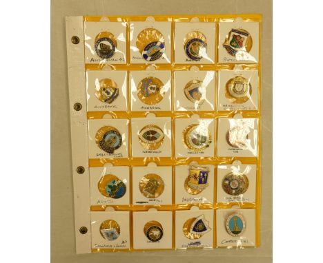 English Bowling club enamel&nbsp;badges x 20 on one page. This is one lot of 15 similar lots offered by us today.