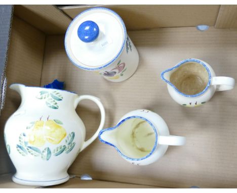Hand painted Poole Pottery graduated jugs &amp; storage jar 