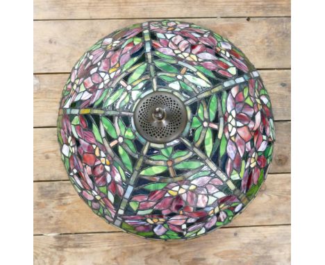 Tiffany style leaded and stained glass ceiling lamp decorated with flowers ,  diameter of shade approx 45cm 