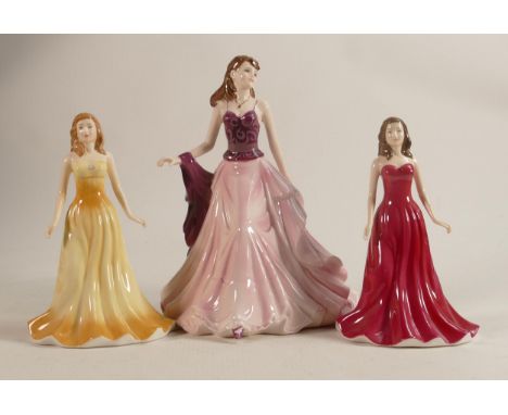 Coalport Ladies of Fashion Figure Happy Birthday 2006 together with Royal Doulton Lady Figures Opal &amp; Garnet(3) 