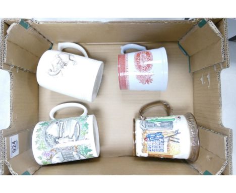 A collection of Pottery Tankards including Wedgwood elephant of Union National Parks South Africa, Wedgwood 200th Anniversary