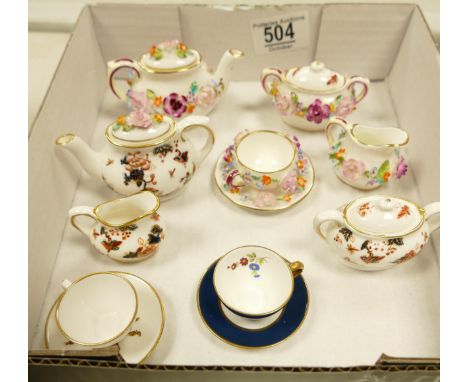 A collection of Coalport Floral Decorated Miniature Teapots, Tureens &amp; cups and saucer sets 