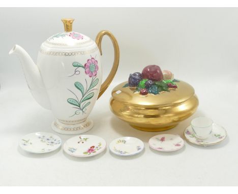 A collection of Shelley items to include 18cm Gold Powder Bowl decorated with fruit, Shelley Hand painted Coffee pot &amp; Sh