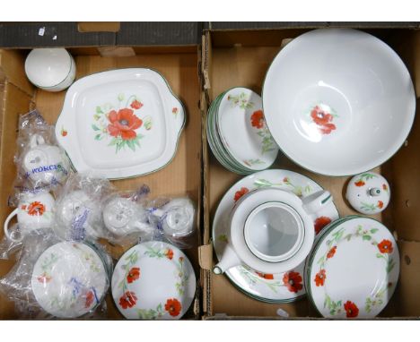 A collection of Royal Worcester Poppy paterned Tea &amp; Dinnerware including, teapot, dinner plates, salad plates, cups &amp