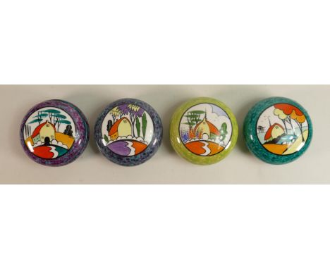 Carltonware Handpainted Marie Graves Clarice Cliff Theme lidded boxes, each diameter 10cm(4) 