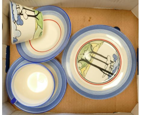Wedgwood Clarice Cliff Centenary Bizarre patterned Cups, Saucers &amp; Plate(5) 
