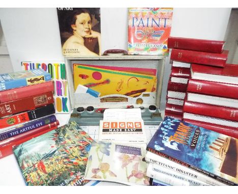 Art Books / Flight Check Magazines in binders / Maritime Books / Vintage Sign Writing box with stencils and original instruct
