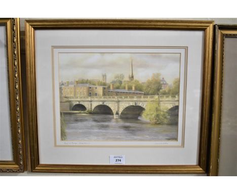 A Framed Maurice Baker Print, English Bridge, Shrewsbury, 29x21cms 