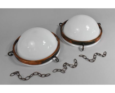 Two Ceiling Hanging Milk Glass Light Shades, Each 25cms Diameter 