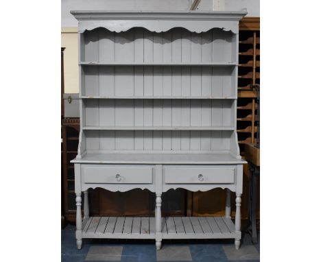 A Painted Victorian Style Pine Dresser, Base Section with Two Drawers over Pot Board Undershelf, Raised Three Shelf Plate Rac