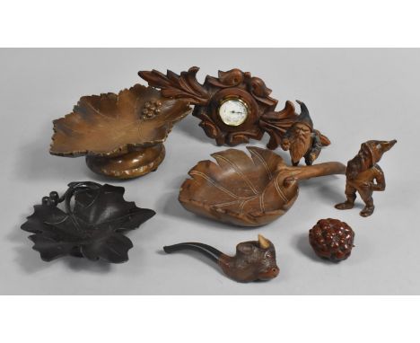 A Collection of Various Black Forest and Continental Treen Items to Comprise Leaf Dishes, Gnomes, Bull Pipe etc 