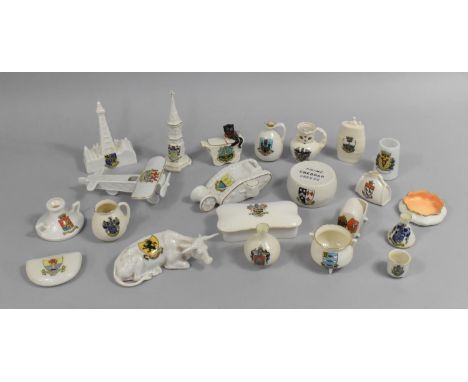 A Collection of Various Goss and Other Crested Ware to Include Model Tank, Cow, Plane Black Cat etc 