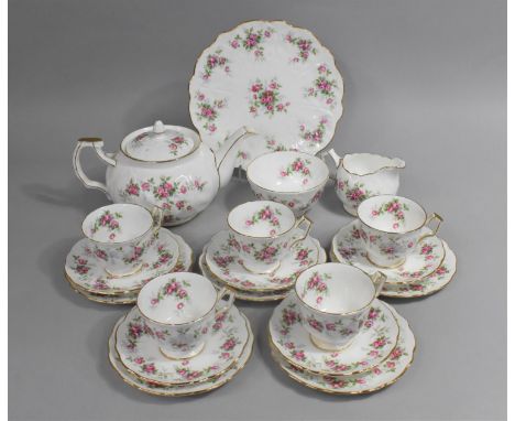 An Aynsley Grotto Rose Teaset to Comprise Five Cups, Teapot, Saucers, Side Plates and a Cakeplate 