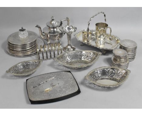 A Collection of Various Silver Plate to Comprise Collection of Place Mats, Baskets, Teapot, Vase, Toast Rack etc 