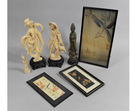 A Collection of Oriental Items to Comprise Resin Figures, Print etc 