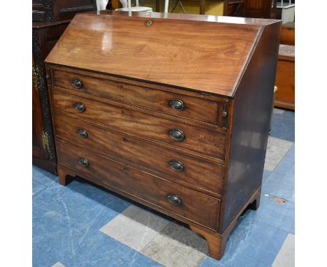 A George III Mahogany Bureau with Fall Front to Fitted Interior, Four Long Graduated Drawers, Bracket Feet, 122cms by 56cms b