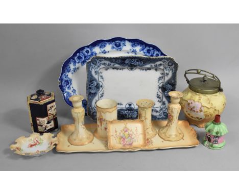 A Collection of Various Ceramics to Comprise Blush Ivory Dressing Table Set, Silver Plate Mounted Blush Ivory Biscuit Barrel,