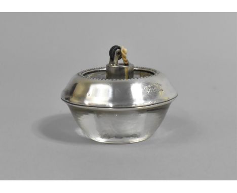 A Silver Mounted Glass Table Lighter by Frank M Whiting, Stamped Sterling Patent Pending 