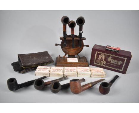 A Collection of Vintage Smoking Ephemera to include Filters, Pipes, Pipe Rack, Pipe Cleaners, Tobacco Pouches Etc 