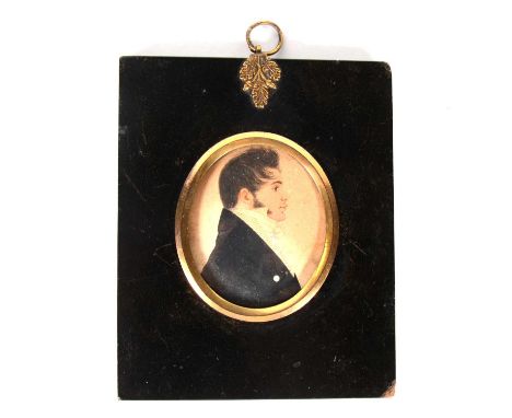 English School, 19th Century, miniature portrait of a man, head and shoulders in profile, unsigned, 53x43mm, in a brass mount