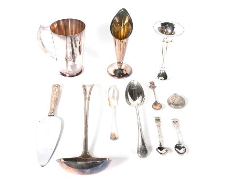 A part canteen of Roberts &amp; Belk silver-plated cutlery, comprising soup ladle, serving spoons, forks and spoons, beaded r