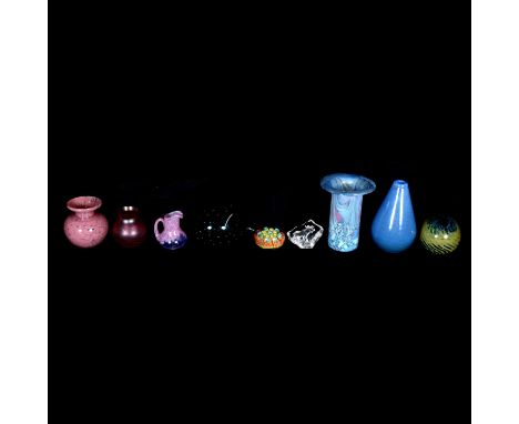 Kosta Boda - an art glass miniature jug by Ulrica Hydman-Vallien, pink with shades of blue, signed on base; a Mats Jonasson m