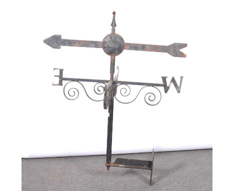 Wrought iron weather vane, with side-mounting bracket, height 98cm.