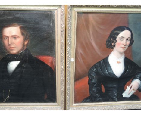 A pair of oil paintings, Mr & Mrs Wallace, (his portrait as Naval Officer, painted in Italy and hers matched in Dorset Englan