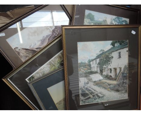 A watercolour, N Lang, Lake District landscape, signed 9.5x13' framed and glazed, a print after Alfred Heaton Cooper 10x12' f