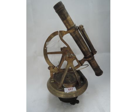 A 19th century brass surveyor's level/theodolite having adjustable dial and mounted spirit level and engraved for W & S Jones