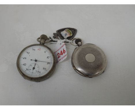 A white metal top wound half hunter pocket watch stamped 935 having a Roman numeral dial and subsidiary seconds on a white en