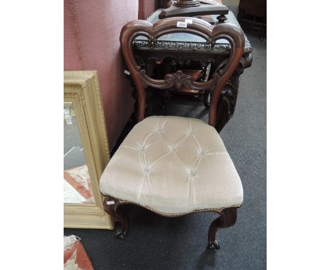 A Victorian rosewood dining chair having scroll balloon back, later dralon button seat and cabriole legs 