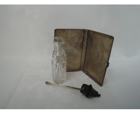 A silver cigarette case of rectangular form having engine turned decoration,  and inscription to inside, Birmingham 1933, Wil