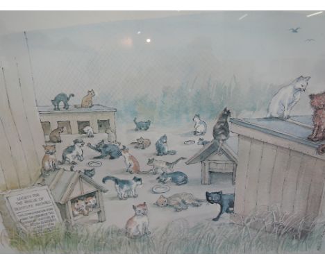 A Limited Edition print after Trosski, Society for the Rescue of Destitute Animals, cat interest, signed, 14X20' framed and g
