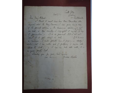 A signed letter, dated November 27th 1929, written to Miss Roberts of H Roberts Booksellers of Kendal by Beatrix Heelis (Pott