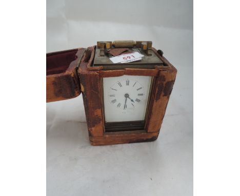 A vintage 19th century brass carriage lamp in original travel case