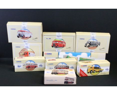 9 Boxed Corgi diecast models to include 3 x Corgi Classics models (97334 Atkinson 8 wheel rigid with crates Lucozade - Road T