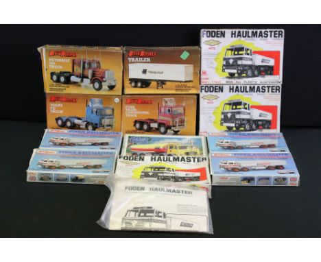 Ten boxed &amp; unbuilt plastic model truck kits to include 7 x Keil Kraft 1/72 scale (Peterbilt 359 Truck, Volvo F12 Truck, 