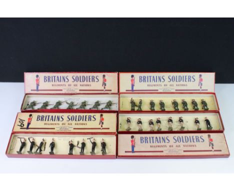 Four boxed Britains ' Regiments Of All Nations ' metal figure sets to include No. 1613 British Infantry In Action (charging) 